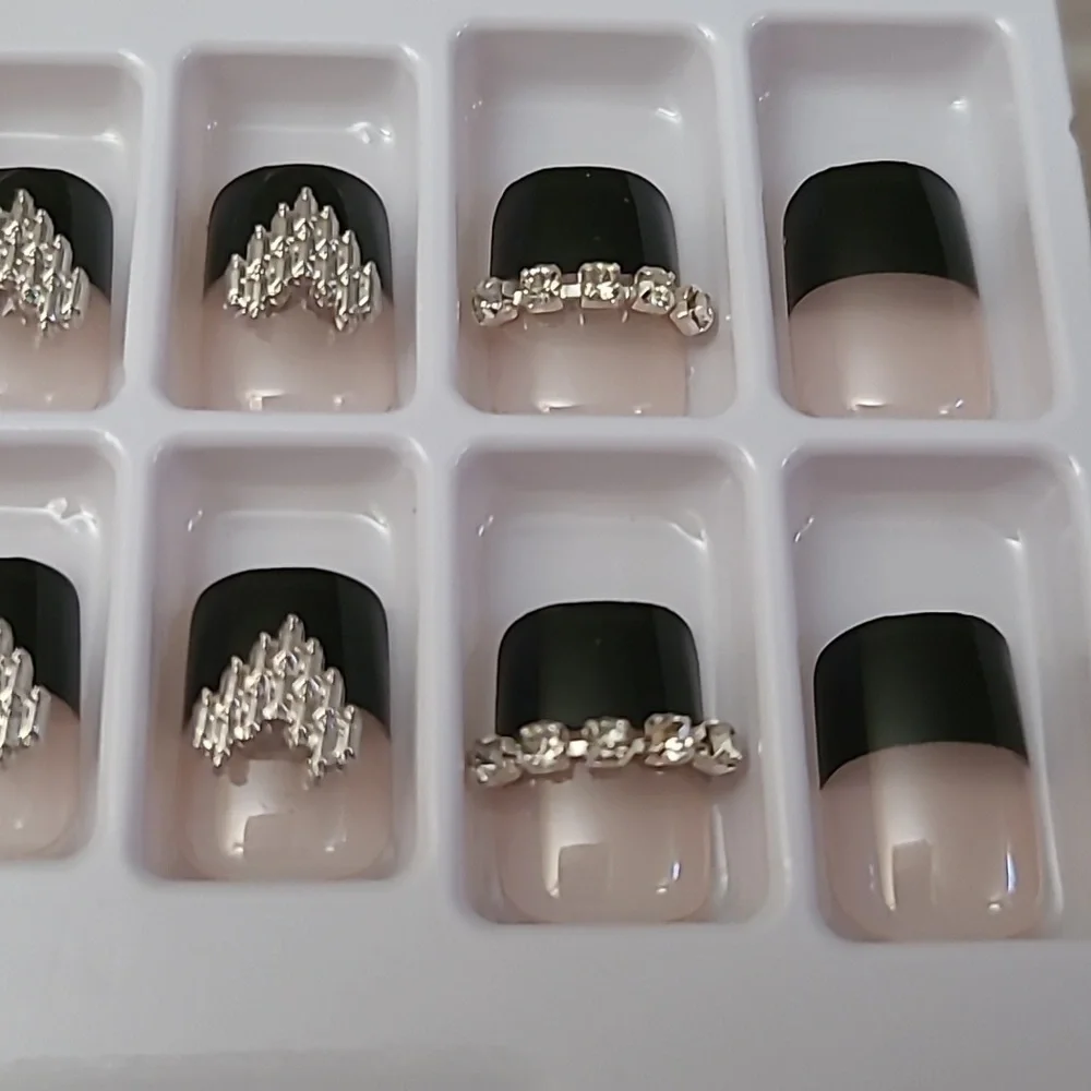 2/$16 3D Hearts & Rhinestone French Manicure Press On Nails